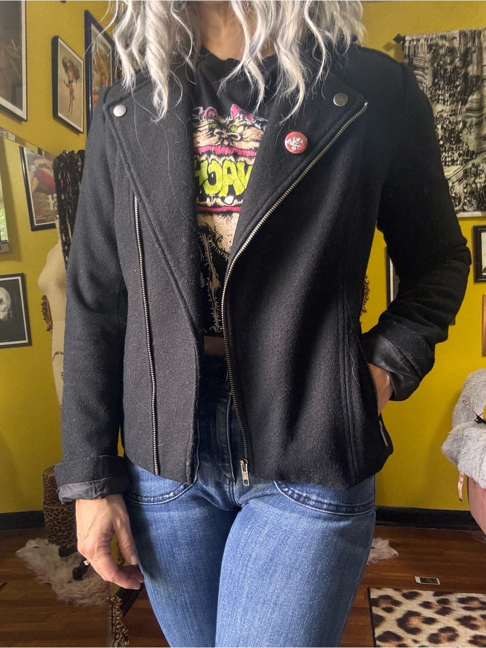 Gap Black Wool Motorcycle Biker Jacket X Small